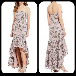 GIANNI BINI FLORAL HIGH LOW RUFFLE HEM DRESS